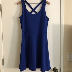 Cross Back Blue Skater Dress